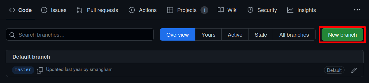 New branch on GitHub
